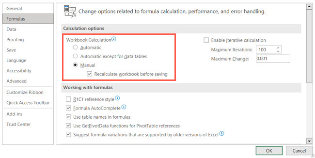 Hesaplama Excel Varsayılan Ayarları Değiştir