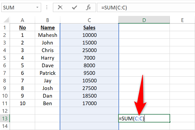 10 excel toplamı tüm sütun