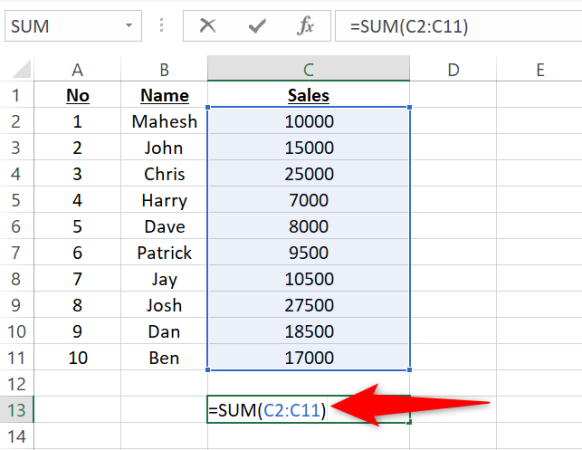 7 excel toplam işlevi