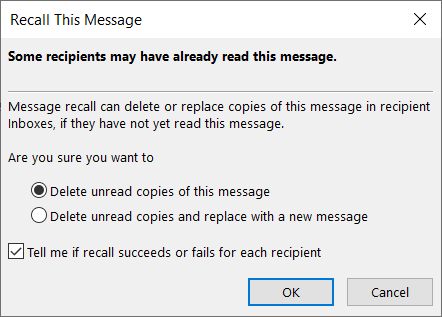 Geri Çağırma Seçenekleri Outlook Geri Çağırma E-postası