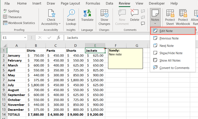 Not Excel Notlarını Düzenle