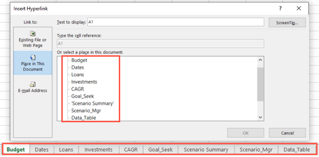 Sayfa Listesi Sekme Satır Excel Sayfa Bağlantısı