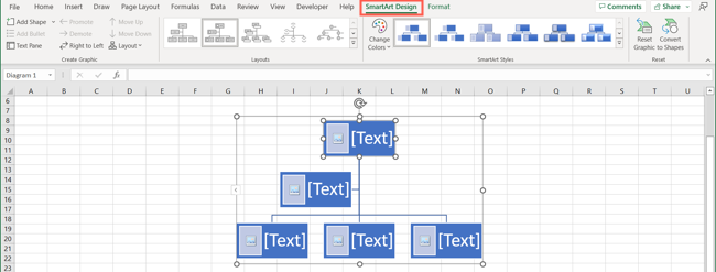 SmartArt Tasarım Sekmesi Excel Aile Ağacı
