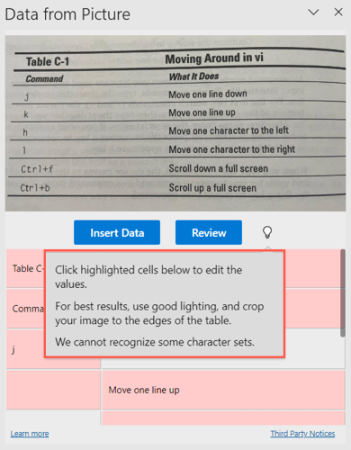 Veri İpuçları Resimden Excel Verileri