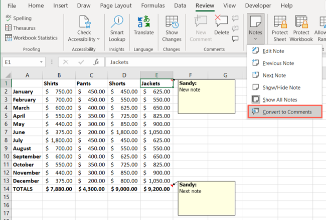 Yorumlara Dönüştür Excel Notları
