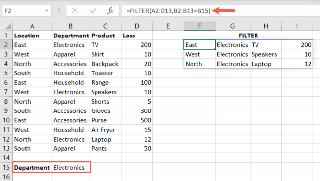 Temel Diğer Hücre Referansı Excel FİLTRE İşlevi