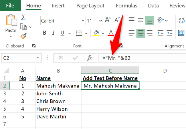 2 Excel Metinden önce metin ekle
