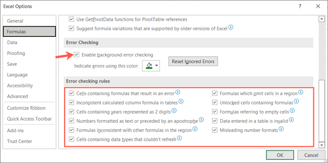 Excel Formül Hatalarını Kontrol Etme Hatası