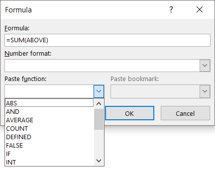 Formül Yapıştır İşlev Sözcüğü