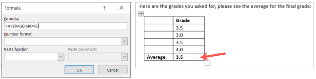 Görünümün Üzerinde Formül Ortalaması