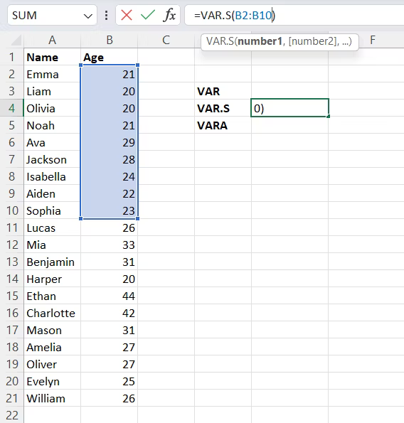 excel vars formül örneği