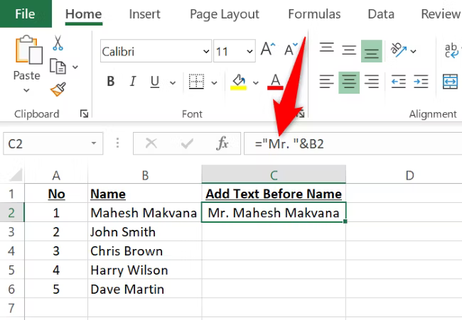 2 excel metinden önce metin ekle