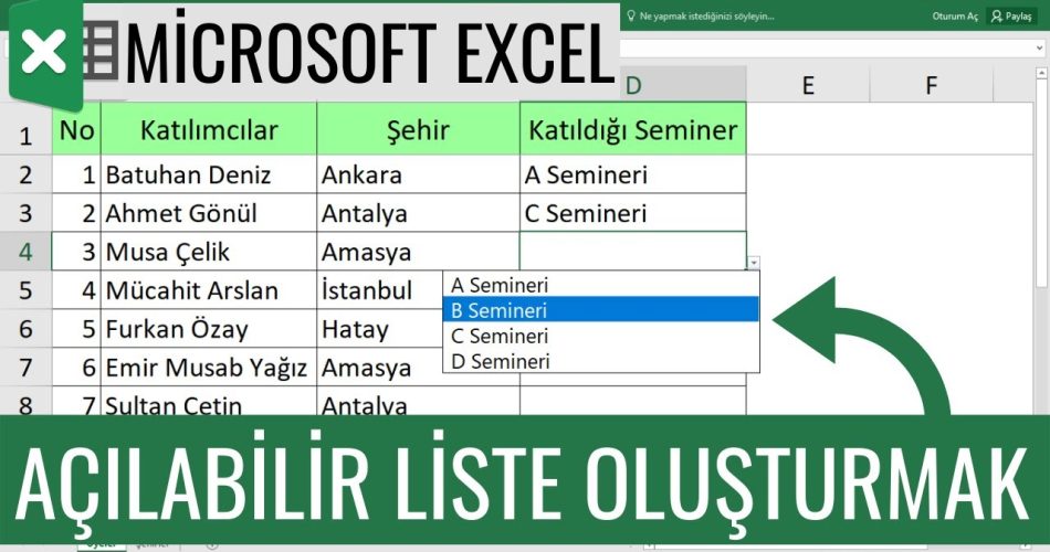 Excel Hücreye Açılır Liste Nasıl Eklenir?
