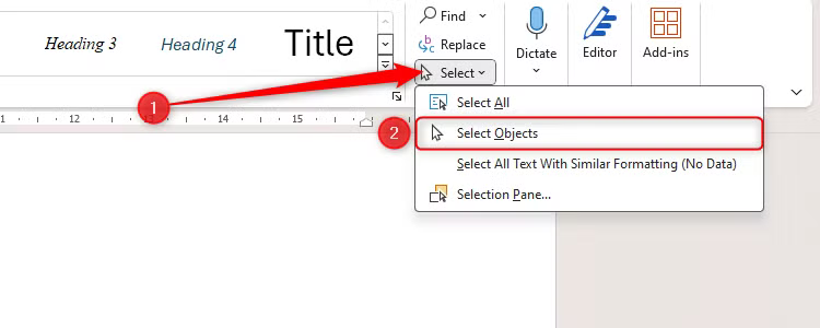 Microsoft Word'deki giriş sekmesindeki seçme ve nesneleri seçme araçları