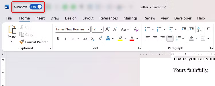 Microsoft Word'de otomatik kaydetme geçişi açık konuma getirildi