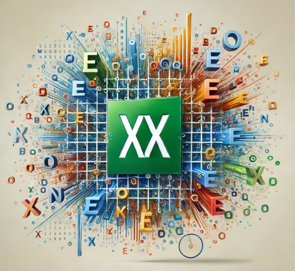 Excel logosu, çeşitli harflerle çevrili.