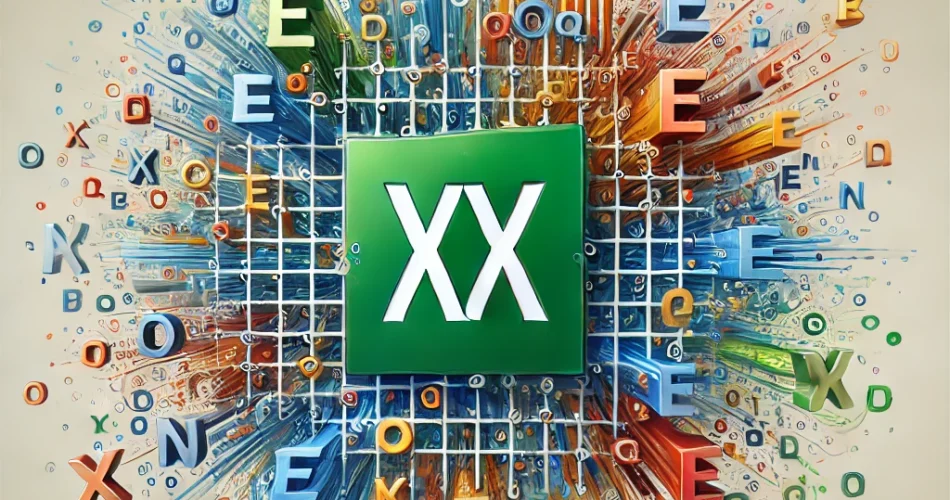 Excel logosu, çeşitli harflerle çevrili.